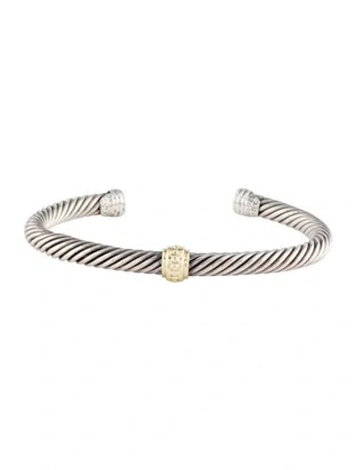 Pre-owned David Yurman Two-tone Cable Station Cuff Bracelet, 5.75" In Multi
