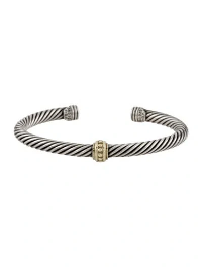 Pre-owned David Yurman Two-tone Cable Station Cuff Bracelet, 6.5" In Multi