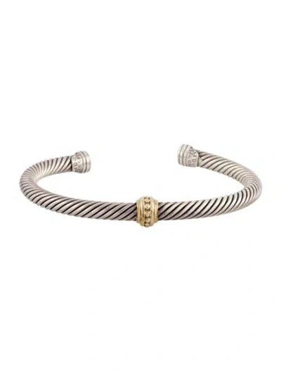 Pre-owned David Yurman Two-tone Cable Station Cuff Bracelet, 6.5" In Multi