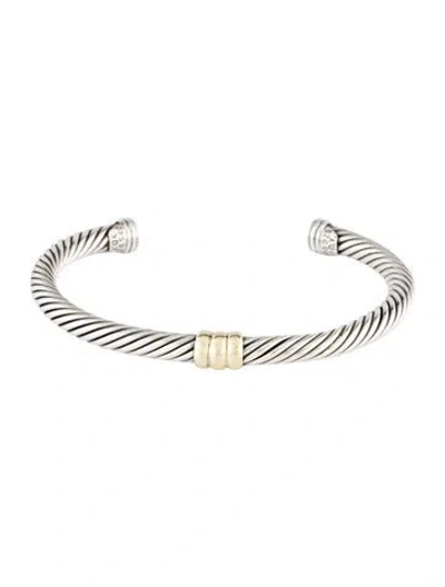 Pre-owned David Yurman Two-tone Cable Station Cuff Bracelet, 7" In Multi
