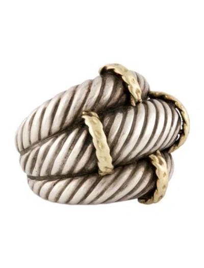 Pre-owned David Yurman Two-tone Cable Triple Row Cocktail Ring In Multi