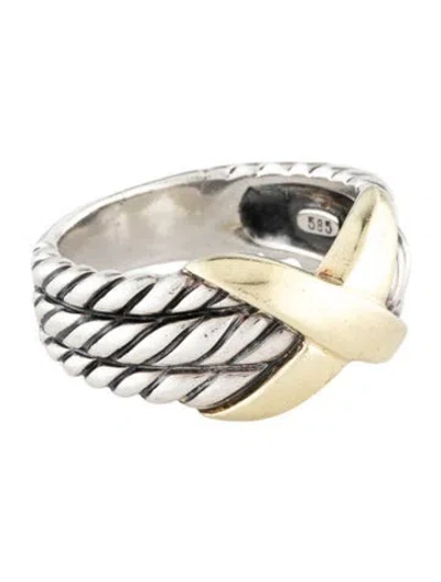 Pre-owned David Yurman Two-tone Cable Triple Row X Band In Multicolor