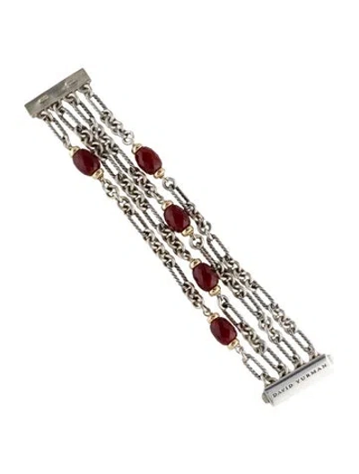 Pre-owned David Yurman Two-tone Carnelian Multi-strand Figaro Bracelet