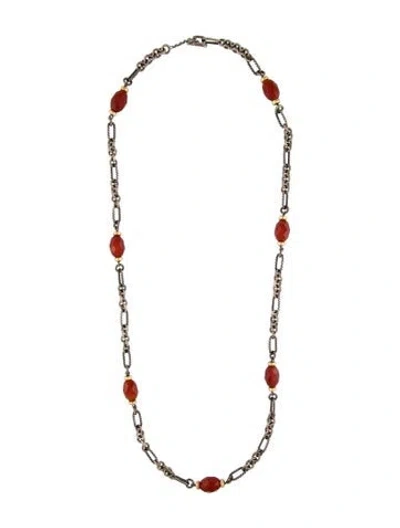 Pre-owned David Yurman Two-tone Carnelian Station Necklace, 33" In Multi