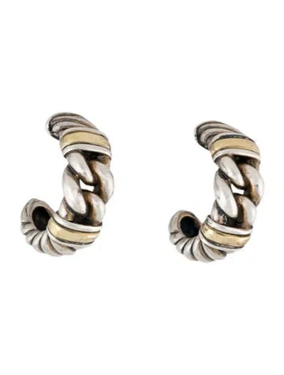 Pre-owned David Yurman Two-tone Chain Link Huggie Earrings In Multi