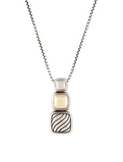 Pre-owned David Yurman Two-tone Chiclet Small Triple Drop Pendant Toggle Necklace, 19.5" In Multi
