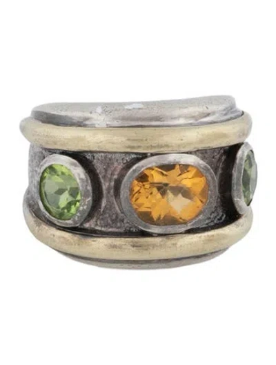 Pre-owned David Yurman Two-tone Citrine & Peridot Renaissance Cocktail Ring In Multi