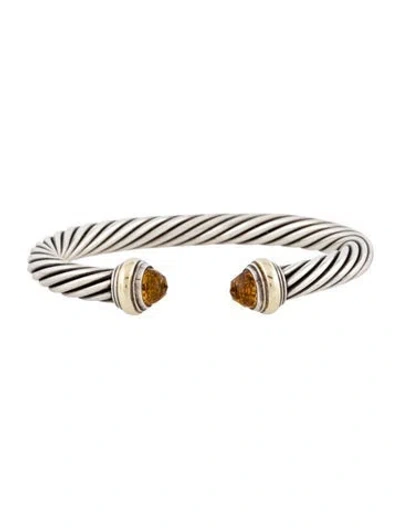 Pre-owned David Yurman Two-tone Citrine Classic Cable Cuff Bracelet, 6" In Multi