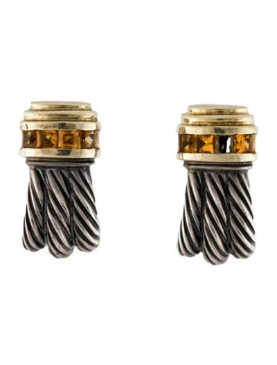 Pre-owned David Yurman Two-tone Citrine Drop Earclips In Multi