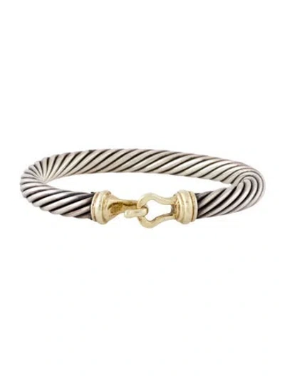 Pre-owned David Yurman Two-tone Classic Buckle Cable Bracelet, 6.5" In Multi