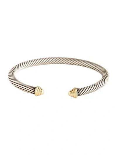 Pre-owned David Yurman Two-tone Classic Cable Cuff Bracelet, 6.5" In Multicolor