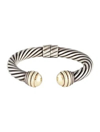 Pre-owned David Yurman Two-tone Classic Cable Dome Hinged Bracelet, 6.25" In Multi