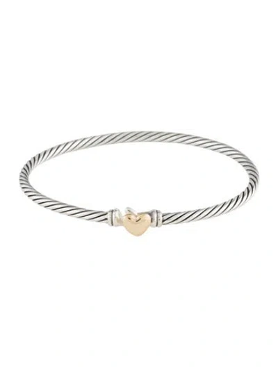 Pre-owned David Yurman Two-tone Classic Cable Heart Station Bracelet, 6.25" In Multi