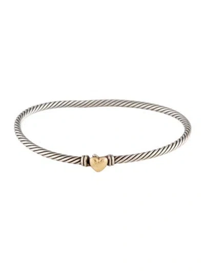 Pre-owned David Yurman Two-tone Classic Cable Heart Station Bracelet, 7", 7" In Multi