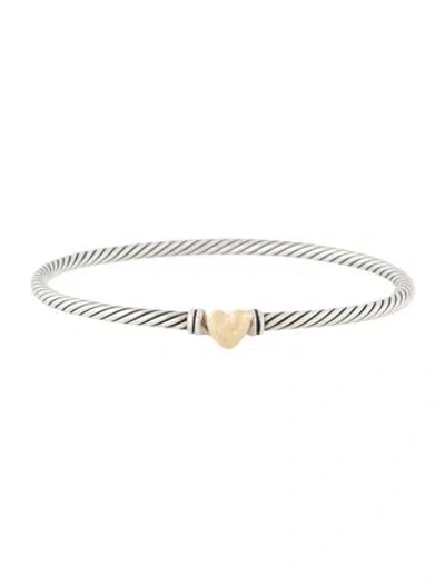 Pre-owned David Yurman Two-tone Classic Cable Heart Station Bracelet, 7" In Multi