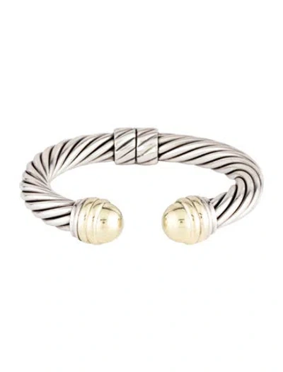 Pre-owned David Yurman Two-tone Classic Cable Hinged Cuff Bracelet, 6" In Multicolor