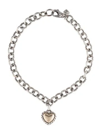 Pre-owned David Yurman Two-tone Cookie Classic Heart Bracelet, 7.5" In Multicolor