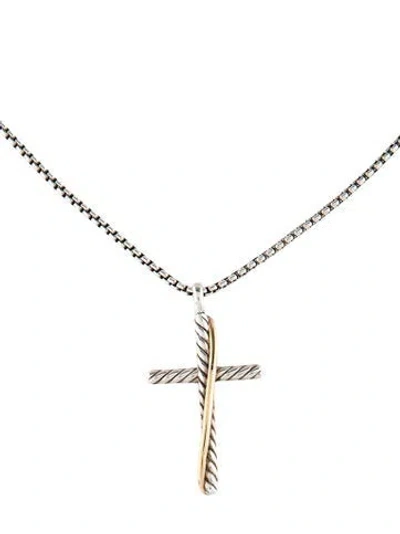 Pre-owned David Yurman Two-tone Cross Pendant Necklace, 17" In Multi
