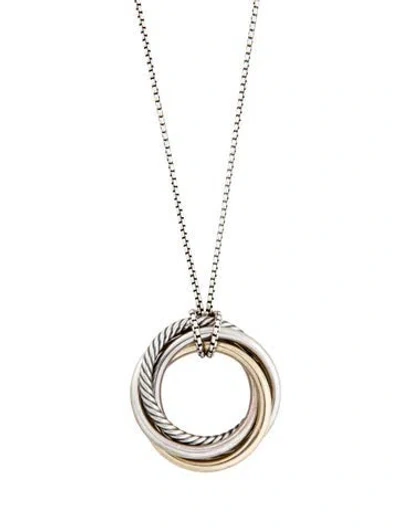 Pre-owned David Yurman Two-tone Crossover Adjustable Pendant Necklace, 37" In Multi