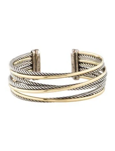 Pre-owned David Yurman Two-tone Crossover Cuff Bracelet, 6" In Multi