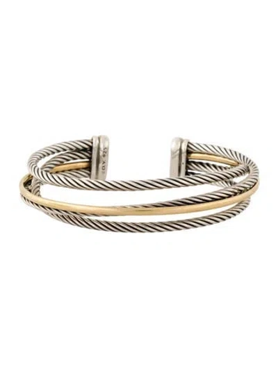 Pre-owned David Yurman Two-tone Crossover Cuff Bracelet, 6.25" In Multi
