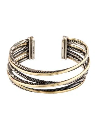 Pre-owned David Yurman Two-tone Crossover Cuff Bracelet, 6.25" In Multi