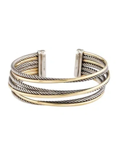 Pre-owned David Yurman Two-tone Crossover Cuff Bracelet, 6.5" In Multi