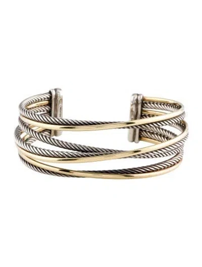 Pre-owned David Yurman Two-tone Crossover Cuff Bracelet, 6.5" In Multi