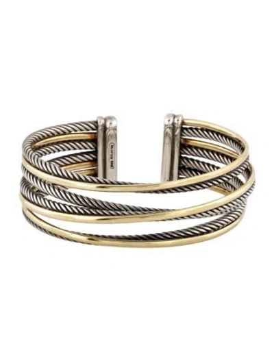 Pre-owned David Yurman Two-tone Crossover Cuff Bracelet, 6.5" In Multi