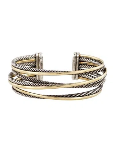 Pre-owned David Yurman Two-tone Crossover Cuff Bracelet, 6.5" In Multi