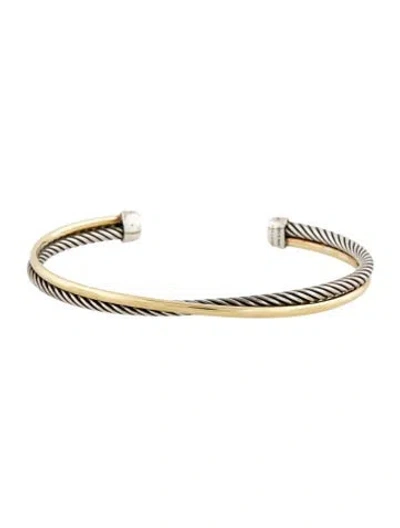 Pre-owned David Yurman Two-tone Crossover Cuff Bracelet, 6.75" In Multi