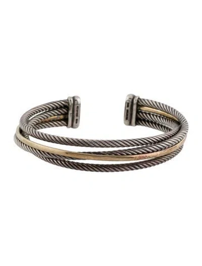 Pre-owned David Yurman Two-tone Crossover Cuff Bracelet, 6.75" In Multi