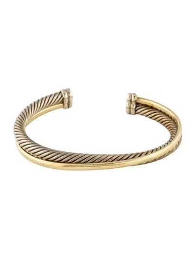 Pre-owned David Yurman Two-tone Crossover Cuff Bracelet, 6.75" In Multi