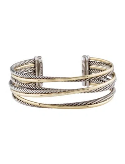 Pre-owned David Yurman Two-tone Crossover Cuff Bracelet, 6.75" In Multi
