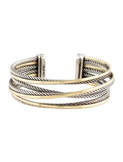 Pre-owned David Yurman Two-tone Crossover Cuff Bracelet, 6.75" In Multicolor