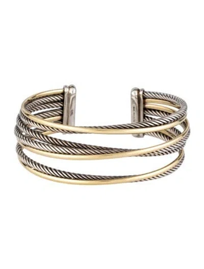 Pre-owned David Yurman Two-tone Crossover Cuff Bracelet, 6.75" In Multicolor
