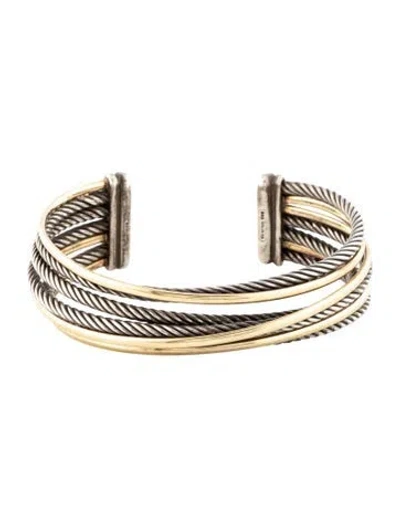 Pre-owned David Yurman Two-tone Crossover Cuff Bracelet, 6.75" In Multicolor