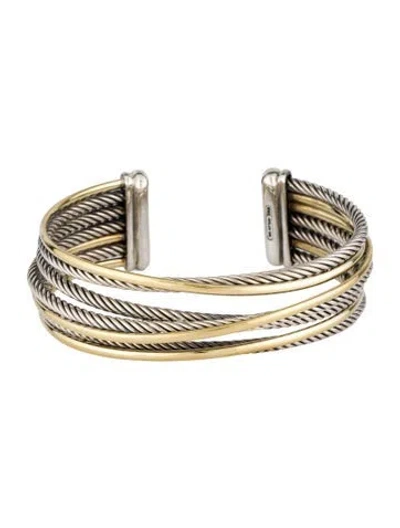 Pre-owned David Yurman Two-tone Crossover Cuff Bracelet, 7" In Multi