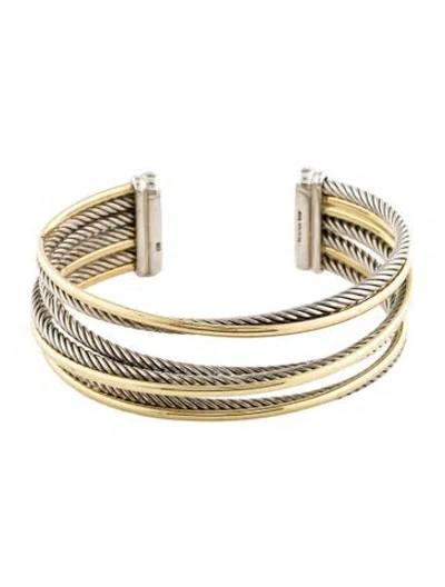 Pre-owned David Yurman Two-tone Crossover Cuff Bracelet, 7" In Multicolor