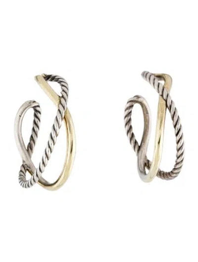 Pre-owned David Yurman Two-tone Crossover Hoop Earring In Multi