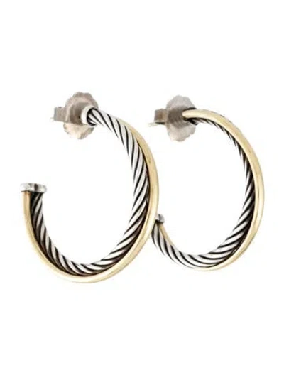 Pre-owned David Yurman Two-tone Crossover Hoop Earring In Multicolor