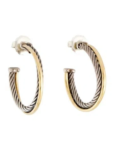 Pre-owned David Yurman Two-tone Crossover Hoop Earrings In Multi