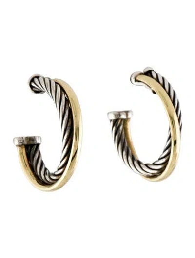 Pre-owned David Yurman Two-tone Crossover Hoop Earrings In Multi