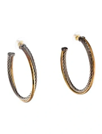 Pre-owned David Yurman Two-tone Crossover Hoop Earrings In Multi