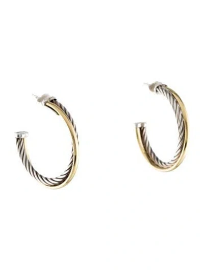 Pre-owned David Yurman Two-tone Crossover Hoop Earrings In Multi