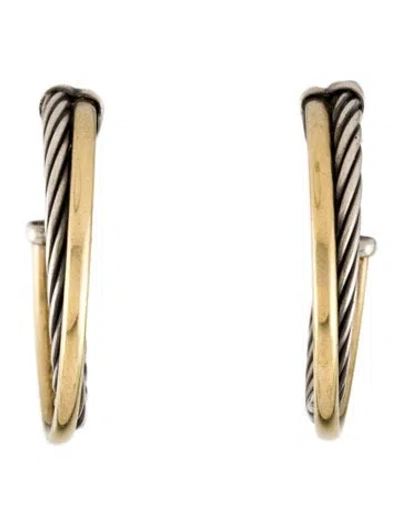 Pre-owned David Yurman Two-tone Crossover Hoop Earrings In Multi