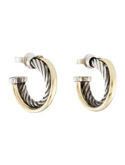 Pre-owned David Yurman Two-tone Crossover Hoop Earrings In Multi