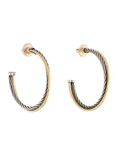 Pre-owned David Yurman Two-tone Crossover Hoop Earrings In Multi