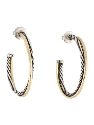 Pre-owned David Yurman Two-tone Crossover Hoop Earrings In Multi