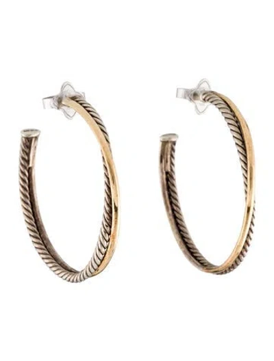 Pre-owned David Yurman Two-tone Crossover Hoop Earrings In Multi